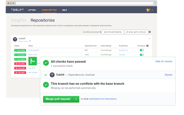 Tidelift dashboard